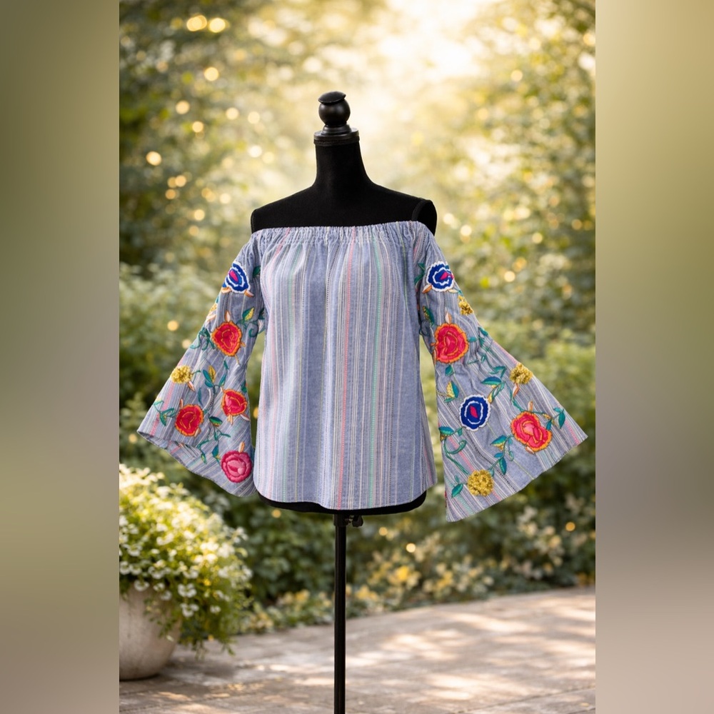 FLONT Floral Embroidered Off-Shoulder Blouse